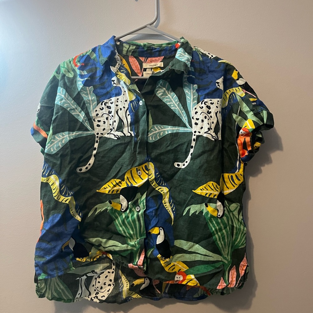 Colorful Jungle Print Button-Up‎ Shirt